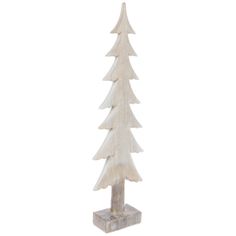 a white wooden christmas tree on a stand