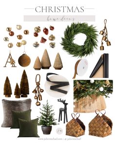 christmas mood board with gold and green decorations