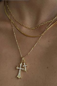 Gold Plated *Waterproof *Tarnish Free *Hypoallergenic Material: 18K Gold Plated Stainless Steel,Rhinestone Color: Gold Style: Cross Pendant Necklace Clasps: Lobster Clasps Necklace Length: 16-18.1 Cross Necklace With Diamond, Cute Cross Necklace Gold, Double Cross Me Necklace, Necklace Stack Gold, Noah Necklace, Chunky Cross Necklace, Gold Necklace Cross, Gold Cross Necklaces, Cross Gold Necklace