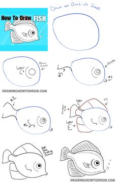 how to draw fish step by step instructions for children and adults with pictures on it