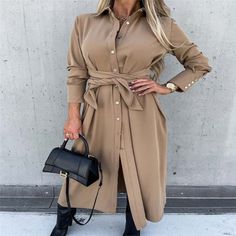 Dresses  Globally ✓ Request Custom Products of Your Choice ✓ Free Shipping ✓ Returns ✓ Shop Now - KafPoint Shirt Dress Women, Office Dresses For Women, Semi Formal Dresses, Long Sleeve Print Dress, Solid Color Dress, Khaki Dress, Black Long Sleeve Dress, Maxi Dress Party, Long Sleeve Shirt Dress