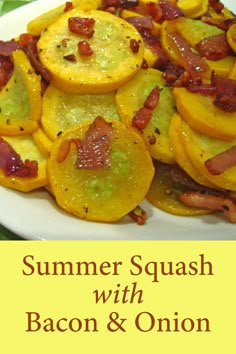 a white plate topped with bacon and squash