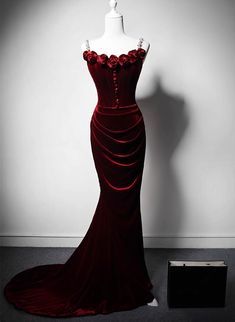 Wine Red Velvet Mermaid Long Straps Evening Dress, Wine Red Velvet Party Dress Prom Dress Burgundy, Wedding Cardigan, Red Mermaid, Velvet Party Dress, Long Formal Dress, Party Dress Sale, Color Rush, Mother Wedding Dress, Red Evening Dress