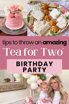 tea for two birthday party with pink and white decorations