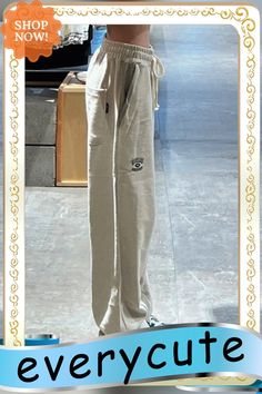 Embroidered Straight Leg Casual Sweatpants Casual Embroidered Beige Bottoms, Casual Embroidered Wide-leg Pants, Casual Embroidered Straight Leg Bottoms, Embroidered Wide Leg Beige Pants, Casual Embroidered Pants For Loungewear, Embroidered Beige Wide Leg Pants, Embroidered Straight Beige Pants, Embroidered Wide-leg Beige Pants, Casual Embroidered Winter Bottoms