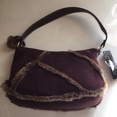 Darling Handbag With Brown Suede-Like Base And A Faux Fur Geometric Design. Zip Closure With Interior Zip Pocket. One Strap Featuring A Crocodile Pattern. New With Tags. Fuzzy Bag, Faux Fur Handbag, Fur Handbags, Fur Bag, Crocodile Pattern, Crocodile Leather, Brown Suede, Geometric Design, Brown Leather