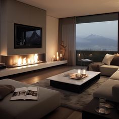 Fireplace Below Tv Living Rooms, Moody Luxury Living Room, Normal Living Room Designs, Cosy Lounge Room Ideas, Large Living Room Ideas With Fireplace High Ceilings, Tv Unit With Cheminet, Floating Hearth Fireplace, Electric Fireplace Formal Living Room, Modern Fireplace With Tv