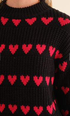 Here is the perfect Valentine's Day sweater in this classic knit silhouette with a high neck. Pair her with your favorite jean, dress pant, or skirt and you're ready to go! This sweater is perfect for your Valentine's Day dinner! 100% Acrylic | wash gentle cold | hang dry or tumble low Crochet Heart Sweater, Valentines Day Dinner, Amazing Clothes, Jean Dress, Heart Sweater, Crochet Heart, Dress Pant, Black Heart, Ready To Go