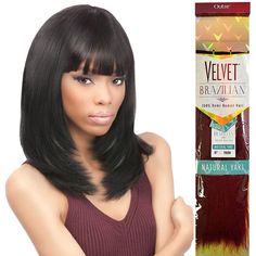 Outre Velvet Brazilian 100% Remi Human Hair Weave NATURAL YAKI 10S"-18" COLOR SHOWN: MATERIAL: 100% Brazilian remi human hair yaki TYPE: Weave LENGTH: 10S/10/12/14/16/18 Inch HEAT SAFE: Yes - 100% Remi human hair DESCRIPTION:Velvet Brazilian NATURAL YAKI:This hair has a medium Yaki texture, so you can see the crimps in the hair, but it is very subtle. UNLEASH YOUR INNER VIXEN WITH VELVET BRAZILIAN! She is bold. She is glamorous. And she is got style. Made with the finest 100% remi human hair, and fortified with a nourishing keratin treatment. Velvet Brazilian offers incredible styling versatility with an irresistible touch. Designed to achieve bouncy curls that hold beautifully all day long, Velvet Brazilian is a perfect blend of functionality and glamour that will transform you from top d Clip In Weave, Grey Hair Pieces, Short Weave, Remy Hair Wigs, Remy Hair Weave, Hair Lotion, Remy Human Hair Wigs, Brazilian Remy Hair, Hair Mousse