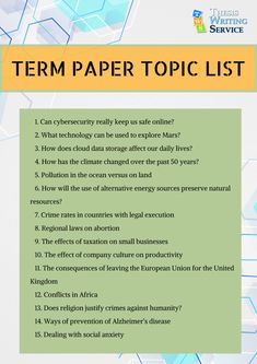 the term paper topic list is shown in green and yellow colors with an orange border