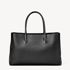 The London Tote in Black Pebble | Aspinal of London Gold Shield, Woven Leather Tote, Black Leather Tote Bag, Aspinal Of London, Tote Bag Black, Black Pebbles, Ipad Pro 12, Soft Tops, Blue Ivory