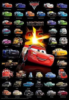 cars movie poster with all the characters and numbers