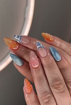 Short Summer Nails, Vintage Alhambra Bracelet, Alhambra Bracelet, Summery Nails, Fire Nails, Funky Nails, Chic Nails, Short Acrylic Nails, Cute Acrylic Nails