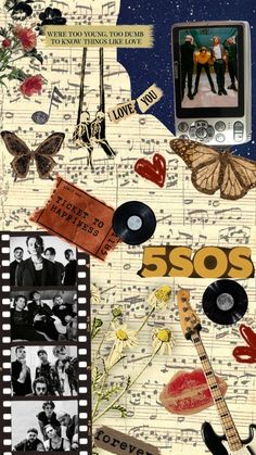 collage of various items from the 50's and 70's with music notes