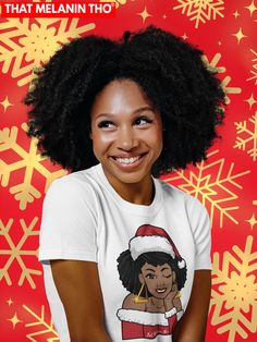 It's usually hard to find a Santa and Mrs. Claus with the same hue as you! Look no further That Melanin Tho a black owned business has the perfect Santa Apparel for you! African American Christmas Apparel. This Brand is owned and operated by a Black Owned Business. Imitators may try to gain funds off of our Melanin, but by purchasing from us, You Are Supporting An Official Black Owned Business. Love the skin that you are in! There is nothing more beautiful than self confidence. Love of self is k African American Christmas Tshirts, Big Curly Afro, African American Christmas, Santa And Mrs Claus, Black Owned Business, American Christmas, Christmas Apparel, Equality Shirt, Best Stocking Stuffers