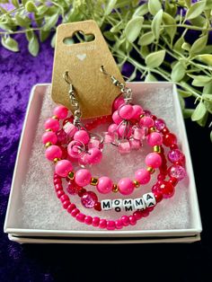 Beautiful handmade bracelets and earrings are perfect for Mother's Day or any day! Beads are made of glass. Handmade Bracelets, Favorite Jewelry, Mother's Day, Gift Set, Beauty Book, Mothers Day, Jewelry Bracelets, Accessory Gift, Beaded Bracelets