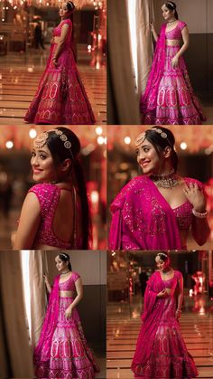 a woman in a pink lehenga poses for the camera