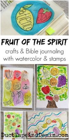 fruit of the spirit crafts and bible journal with watercolor and stamps for kids to make