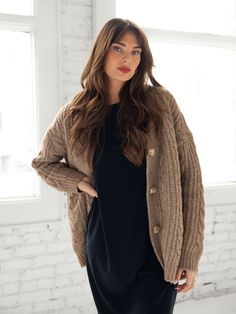 Oversized Cable Knit Cardigan Affordable Brown Cable Knit Sweater, Cheap Cable Knit Outerwear For Layering, Brown Chunky Knit Cardigan, Chunky Cardigan Dress, Chunky Cable Knit Cardigan, Brown Cardigan, Cozy Cardigan, Outfit Making, Cable Knit Cardigan