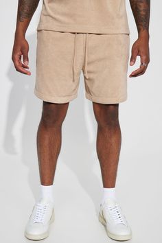 Model Height: 6'1 - Waist: 32 - Wearing Large Big & Tall: Height 6'5 - Waist 42 - Wearing XXXL Available In Sand. Elastic Waistband With Draw cord Side Hand Pockets Stretch Pair With "Dipped Terry Cloth Short Sleeve Polo" Pair With "Dipped Terry Cloth Short Sleeve Cuban Shirt" 80% Cotton 20% Polyester Imported | Mens Dipped Terry Knit Shorts in Sand size 2XL by Fashion Nova Cuban Fashion Men Clothing, Beige Leisure Shorts, Beige Relaxed Fit Shorts For Leisure, Cuban Shirt, Off White Fashion, Cuban Shirts, Tall Height, Mens Fleece, Knit Shorts