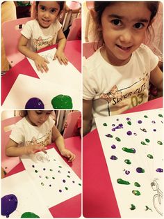 a collage of photos showing the process of making an art project with colored paper