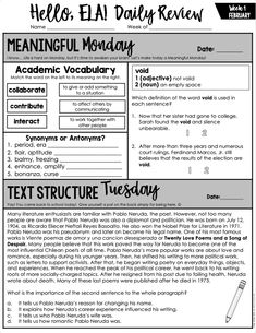 the text structure worksheet for an ela daily review