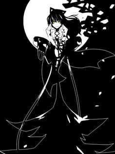 a black and white drawing of a woman holding a knife in front of a full moon