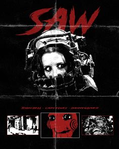 a movie poster for saw with the image of a woman wearing a helmet