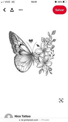 a butterfly with flowers on it's back and the words tattoo written in spanish