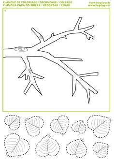 the worksheet shows how to draw a tree branch with leaves and dots on it