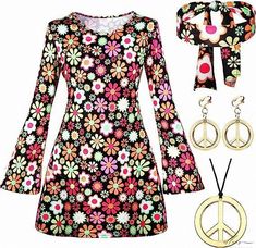 a dress with flowers and peace signs on it