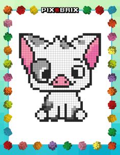 the pixel art is designed to look like an animal with pink nose and black eyes