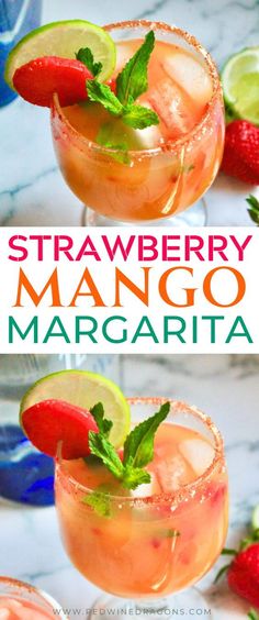 strawberry mango margarita with lime and mint garnish