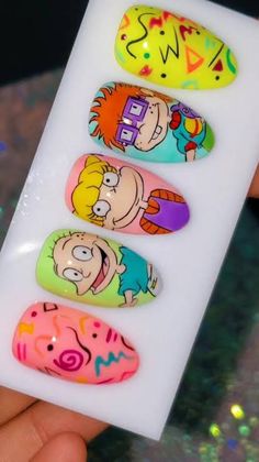 Character Design Nails, Rugrats Nail Art, Rugrats Nails, Character Nails, Nails Fun