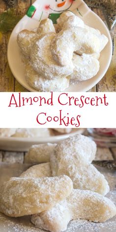 there are several cookies on the plate and one is covered in powdered sugars