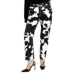 Burberry Ladies Bottoms. Fashion category: Jeans & Denim. SKU: 8016757. Color: Black Pattern. Burberry Cow Print Straight-fit Denim Jeans. This cow print jeans from Burberry features a button and zip fly closure, belt loops, 5-pocket style, straight fit and leather patch embossed with Burberry refreshed logo. 100% cotton. Trim: 100% calf leather. Made in Italy. Size: 26.  Color: Multicolor.  Gender: female.  Age Group: adult. Brown Cow Print Jeans, Cow Print Pocket Jeans, Cow Print Jeans, College Wardrobe, Straight Fit Denim, Print Jeans, Straight Cut Jeans, Japanese Denim, Printed Jeans