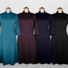 Lucia Teal Jersey Clergy Dress Clergy Dresses Clerical Collar, Ministry Apparel, Collar For Women, White Dress Outfit, Shades Of Teal, Black Jersey, Collars For Women, Jersey Dress