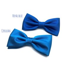 "We proudly present our premium handmade pre-tied bow tie for Adult/Men/Women/Kids/Children/Toddler/Baby boy/girl.... **The bow tie is pre tied and hand stitched into place.** Material: Satin Choose your Bow tie ATTACHMENT/STRAP: - CLIP-ON (strapless) - Adjustable VELCRO strap - Adjustable strap with METAL HOOK, EYE ADJUSTER HARDWARE SIZES are shown below: - NEWBORN-1YR : Adjustable straps fit 7\" up to 11\" neck circumference. - TODDLER (1-3YR) : Adjustable straps fit 10\"-12\" neck circumferen Elegant Blue Ribbon Bow, Elegant Blue Bow For Wedding, Blue Tie With Bow Tie Back As A Gift, Blue Bow With Bow Tie Back For Wedding, Classic Blue Bow Tie And Suit Accessories, Classic Blue Ties For Party, Formal Blue Bow Tie And Suit Accessories, Classic Blue Suit And Bow Tie Accessories, Formal Blue Suit And Bow Tie Accessories