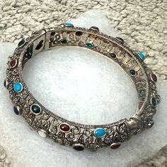 Indian Bangle , Made In India Silver , Beautiful Stone Work Indian Bangle Bohemian Silver Bracelets For Festive Occasion, Bohemian Silver Bracelet For Festive Occasion, Silver Bracelets For Party And Festivals, Bangles Indian, Stone Work, Womens Jewelry Bracelets, Bangles, Womens Sizes, Women Jewelry