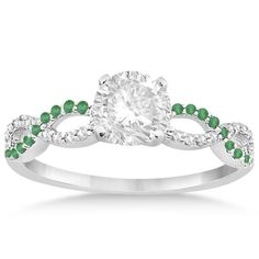 Infinity Diamond & Emerald Engagement Ring in 14k White Gold (0.21ct) Diamond Ring With Emerald Accents, Emerald Gemstone Engagement Ring, Diamond And Emerald Engagement Ring, Diamond Emerald Engagement Ring, Gemstone Engagement Ring, New Bride, Emerald Gem, Diamond Wedding Sets, Twisted Band