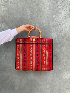 Red Satchel Beach Bag For Daily Use, Red Tote Beach Bag For Everyday Use, Red Square Bucket Bag For Daily Use, Red Rectangular Beach Bag For Everyday Use, Red Double Handle Beach Bag For Everyday Use, Red Square Canvas Bag For Daily Use, Red Double Handle Beach Bag, Handmade Red Bucket Bag For Travel, Handmade Red Bucket Bag For Everyday Use