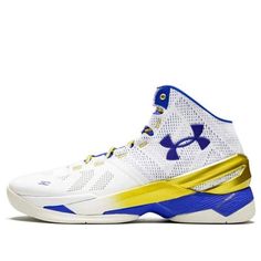 Under Armour Curry 2 Gold Rings 'White Goldyellowgold' 1259007-107 (SNKR/Light/High Top/Basketball) Gold Sporty Basketball Shoes, Under Armour White Basketball Shoes For Sports, White Under Armour Basketball Shoes For Sports, Sporty White Under Armour Basketball Shoes, White Ring, Stylish Sneakers, High Top, Perfect Pair, High Tops