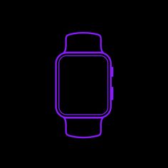 a purple line drawing of a watch on a black background