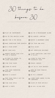 a list with the words 30 things to do before you die