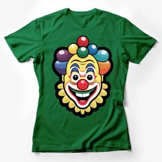 Colorful Clown Face T-Shirt, Vibrant Circus Clown Graphic Tee, Fun Carnival Apparel, Unisex T-shirt Female T-Shirt Custom graphic T-Shirt.Customize your color Playful Green Cotton T-shirt, Playful Multicolor Short Sleeve T-shirt, Green Crew Neck Novelty Top, Green Novelty Graphic Print Top, Green Graphic Print Novelty Top, Playful Green Tops With Funny Print, Green Crew Neck Novelty T-shirt, Green Cotton Novelty Top, Green Novelty Crew Neck T-shirt