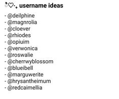 the words are written in black and white on a sheet of paper that says username ideas