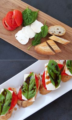 a plate with bread, tomatoes and cheese on it