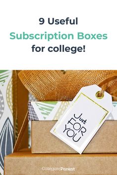 a box with a tag that says, 9 useful subscription boxes for college