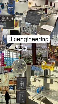 a collage of photos with the words bioenging on them and images of laboratory equipment