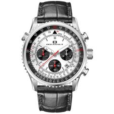 Stainless Steel Case, Leather Strap, Silver Dial, Chronograph Quartz Movement, Scratch Resistant Mineral, Water Resistant Up To 10 Atm - 100 Meters - 330 Feet Business Trendy, Round Watch, Perfume Gift Sets, Sneaker Dress Shoes, Candle Diffuser, Wristwatch Men, Minerals Crystals, Quartz Movement, Trending Accessories